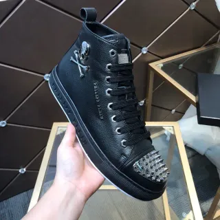 Philipp Plein Skull High-Top Black Silver Studded Toe Lifestyle Sneakers