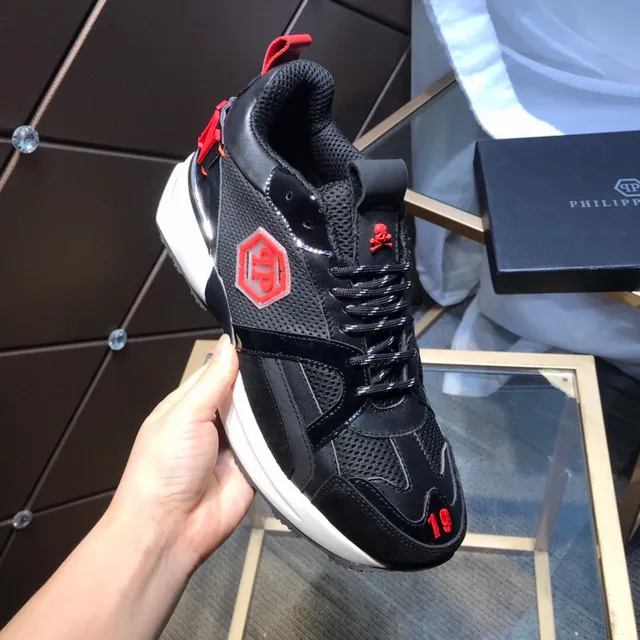 Philipp Plein Crâne PP Logo Noir Rouge Baskets Chunky 2
