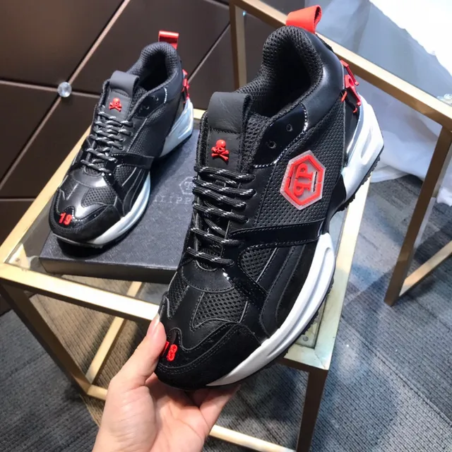 Philipp Plein Crâne PP Logo Noir Rouge Baskets Chunky 3