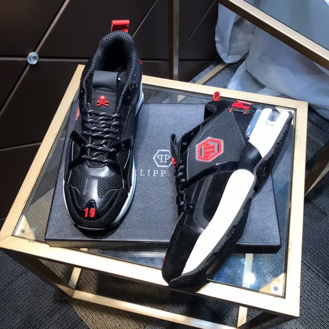 Philipp Plein Crâne PP Logo Noir Rouge Baskets Chunky 5