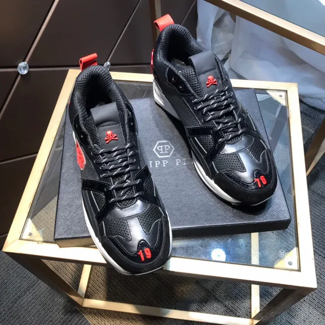 Philipp Plein Crâne PP Logo Noir Rouge Baskets Chunky 8