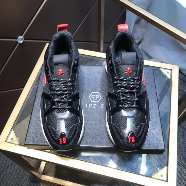Philipp Plein Crâne PP Logo Noir Rouge Baskets Chunky 9