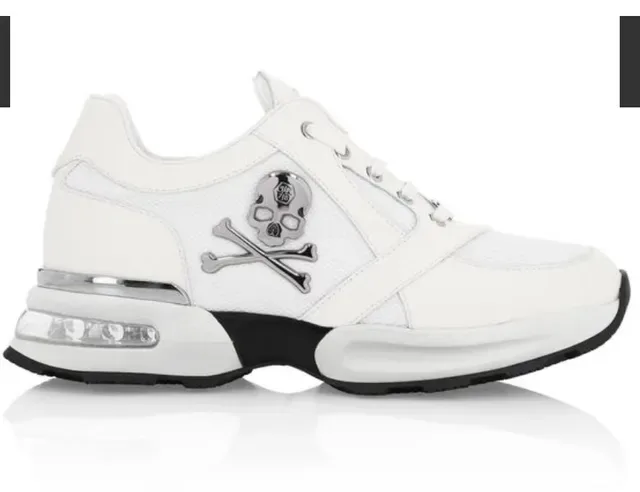 Philipp Plein Sneakers Lifestyle Blancs Noirs Avec Maille Et Cuir Supérieur Emblème Chromé 4