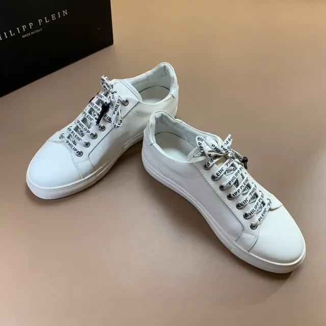 Philipp Plein White Black Smooth Leather Upper Branded Woven Laces Lifestyle Sneakers 2