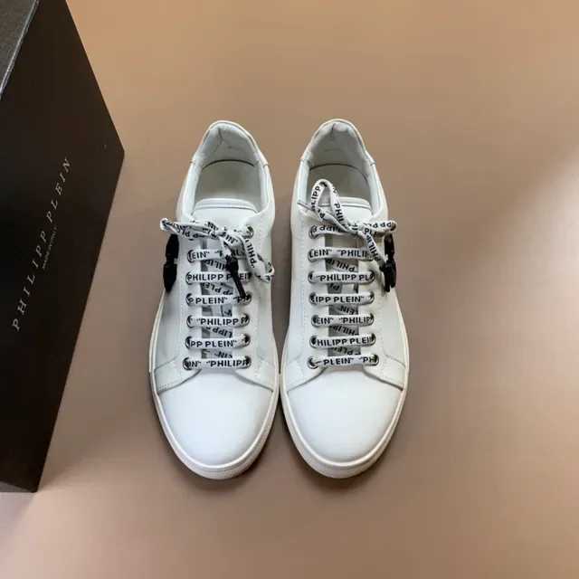 Philipp Plein White Black Smooth Leather Upper Branded Woven Laces Lifestyle Sneakers 4