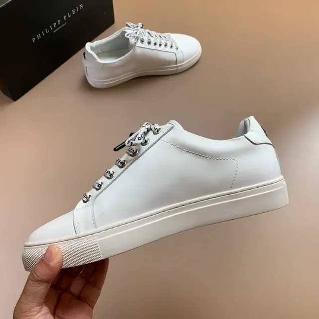 Philipp Plein White Black Smooth Leather Upper Branded Woven Laces Lifestyle Sneakers 5