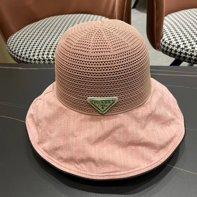 Prada Beige Black Wide-Brimmed Soft Crown Bucket Hat 3