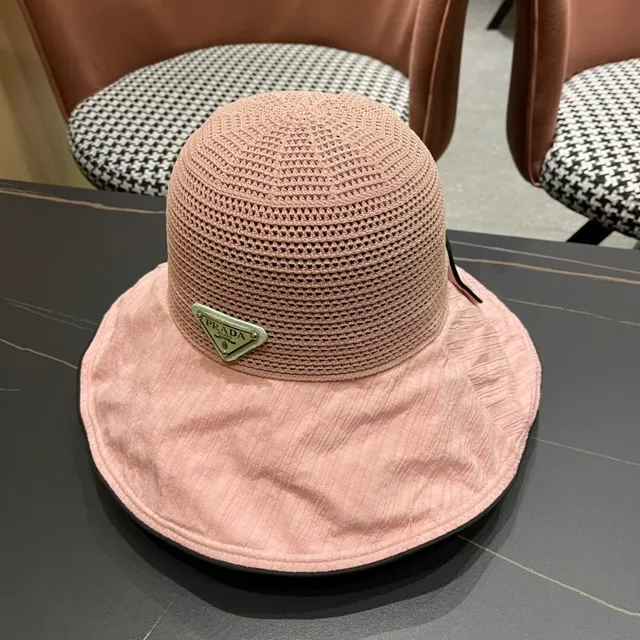 Prada Beige Black Wide-Brimmed Soft Crown Bucket Hat 4