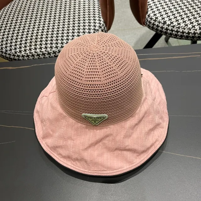 Prada Beige Black Wide-Brimmed Soft Crown Bucket Hat 6