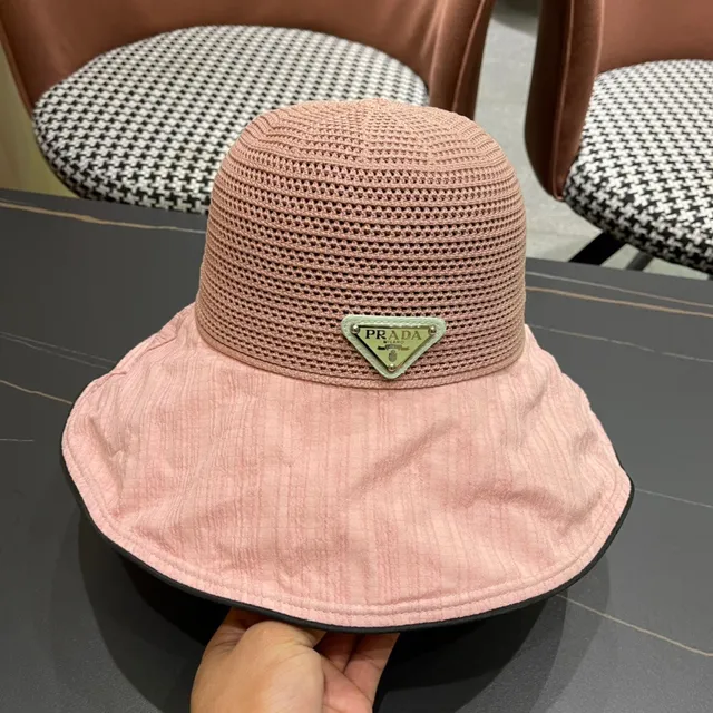 Prada Beige Black Wide-Brimmed Soft Crown Bucket Hat 7