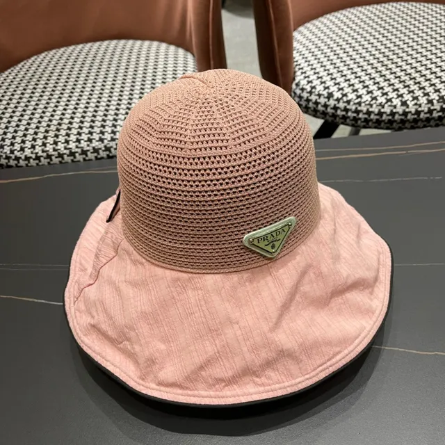 Prada Beige Black Wide-Brimmed Soft Crown Bucket Hat 8