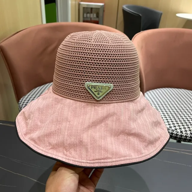 Prada Beige Black Wide-Brimmed Soft Crown Bucket Hat 9