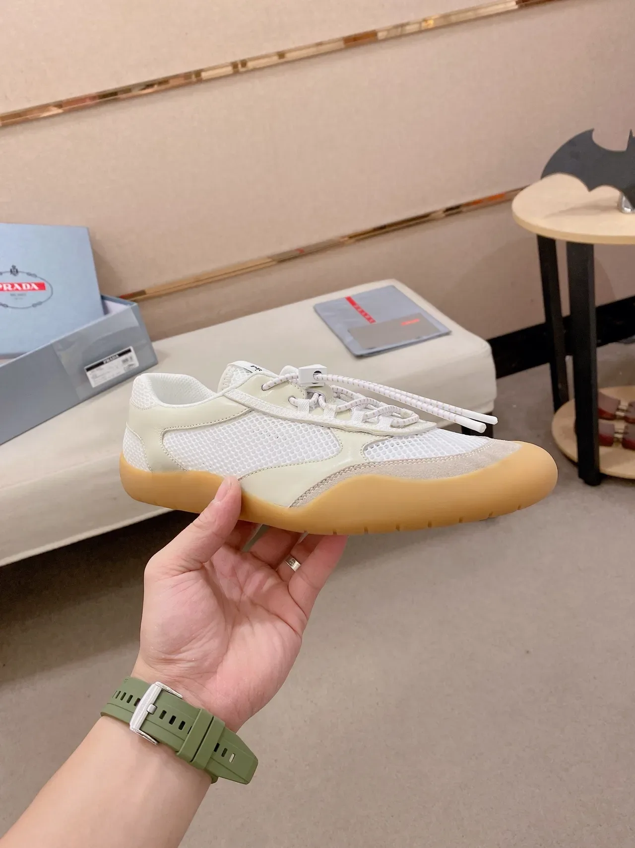 Prada 米色网面和皮革生活方式运动鞋 5