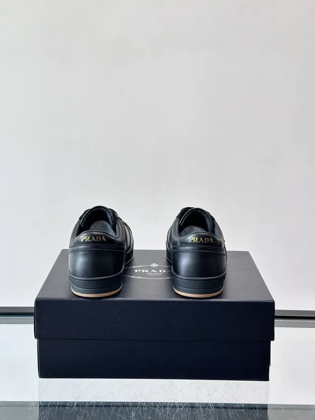 Prada Preto Bege Couro Superior Perfurado Dedo Lifestyle Sneakers 3