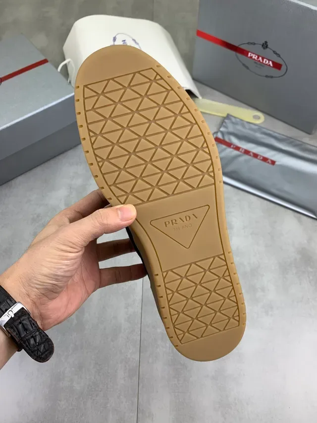 Prada Black Beige Suede Upper Gum Rubber Sole Lifestyle Sneakers 2