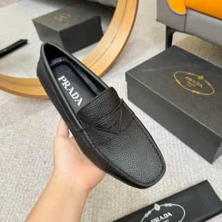 Prada Black Pebbled Leather Triangle Logo Loafer
