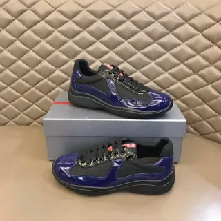Prada नीला काला चमकदार पेटेंट लेदर मेश पैनलिंग लाइफस्टाइल स्नीकर
