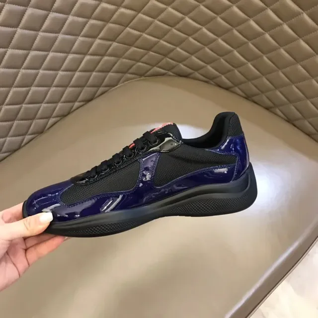 Prada Blue Black Glossy Patent Leather Mesh Paneling Lifestyle Sneakers 5