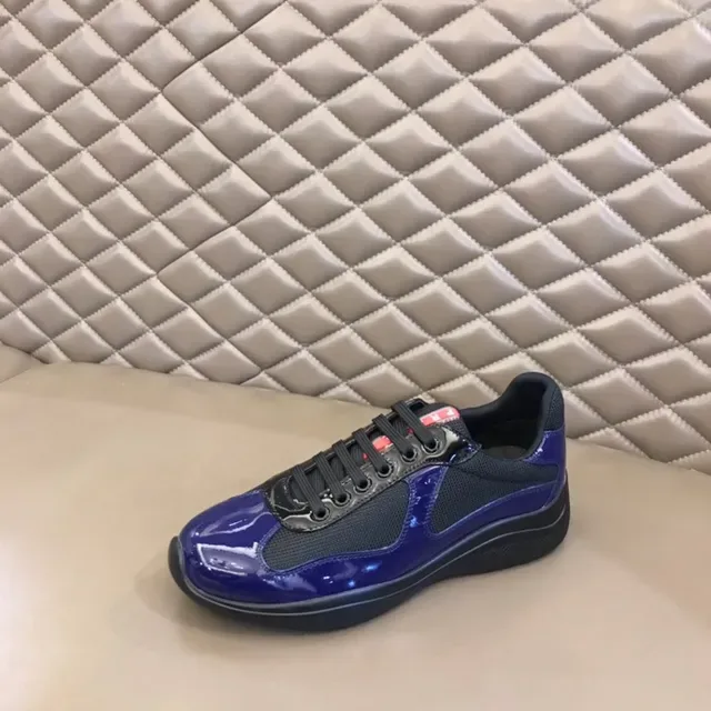 Prada Blue Black Glossy Patent Leather Mesh Paneling Lifestyle Sneakers 6