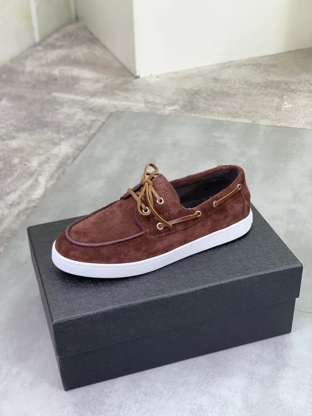 Prada Marrom Bege Camurça Superior Mocasín com Costura no Dedo Sapatos de Bote 4