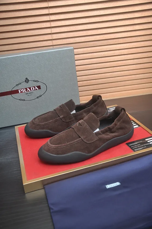 Prada Brown Black Suede Upper Single Strap Loafer 4
