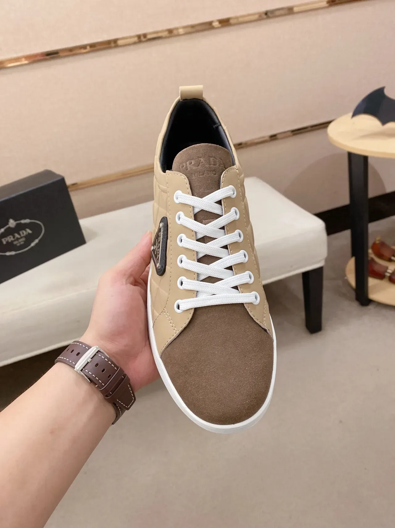 Prada Cloudbust Beige and Brown Quilted Lifestyle Sneakers 5