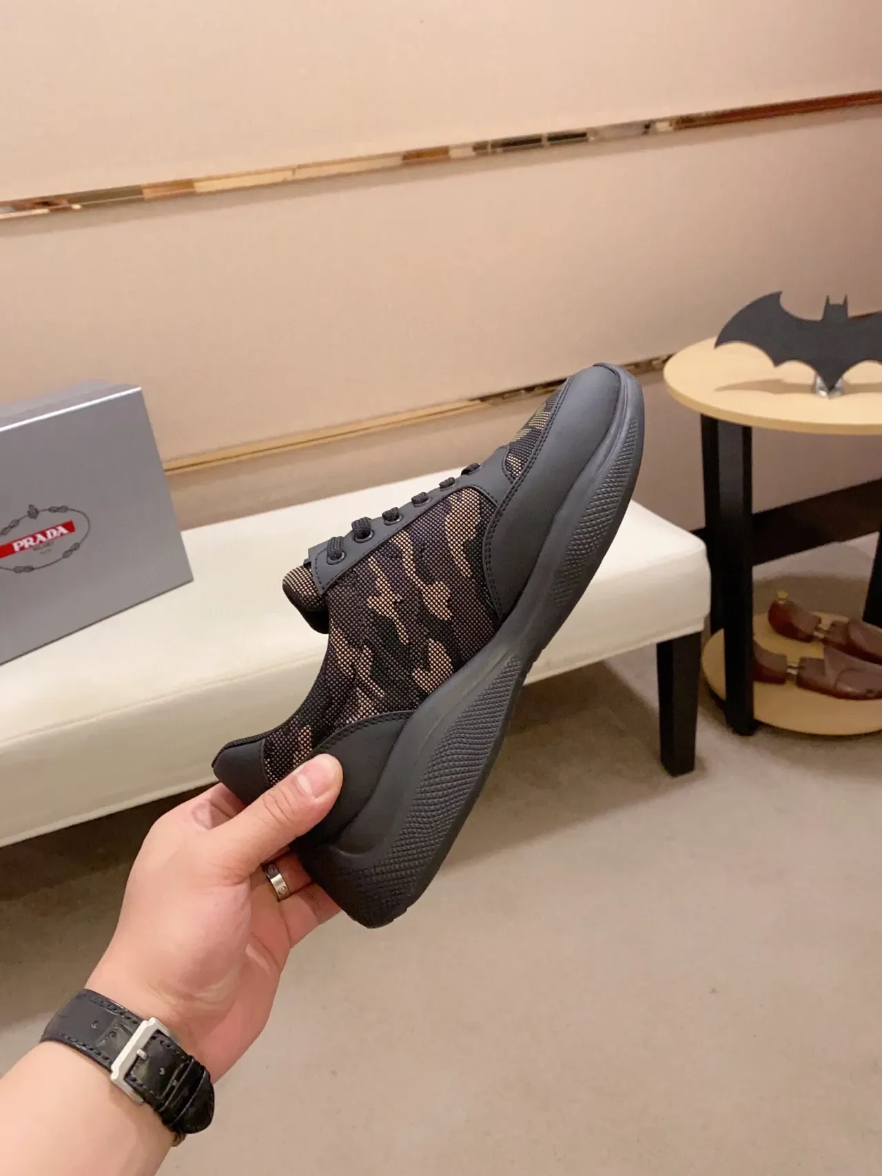 Prada Cloudbust Preto Bege Camuflagem Malha Sintético Sobreposições Tênis Lifestyle 5