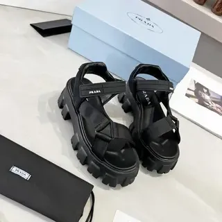 Prada Cloudbust Black Chunky Platform Gladiator Sandals