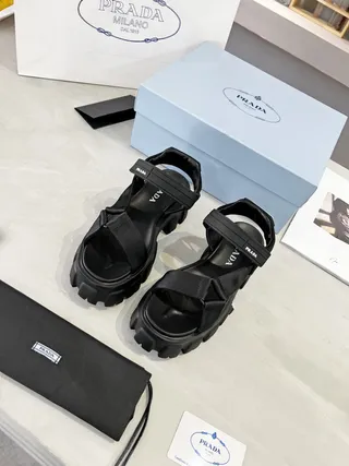 Prada Cloudbust Black Chunky Platform Gladiator Sandals 4