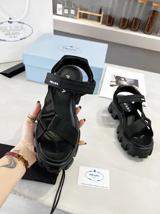 Prada Cloudbust Black Chunky Platform Gladiator Sandals 5