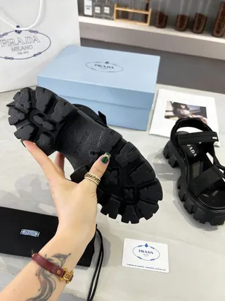 Prada Cloudbust Black Chunky Platform Gladiator Sandals 6