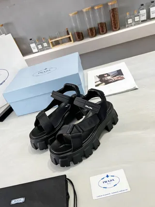 Prada Cloudbust Black Chunky Platform Gladiator Sandals 7