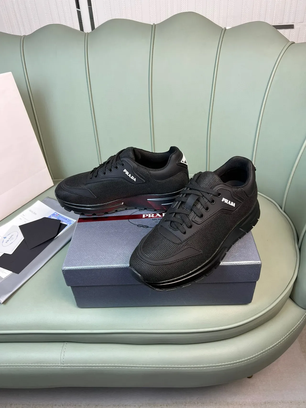 Prada Cloudbust Black Mesh Chunky Sneakers 7
