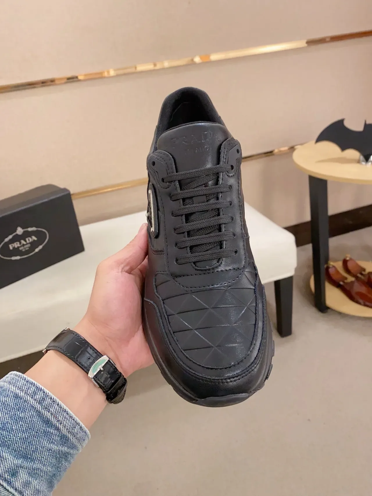 Prada Cloudbust Black Quilted Leather Upper Triangular Logo Plaque Lifestyle Sneakers 5