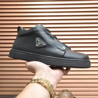 Prada Cloudbust Black Smooth Leather Laceless Slip-On Design Lifestyle Sneakers