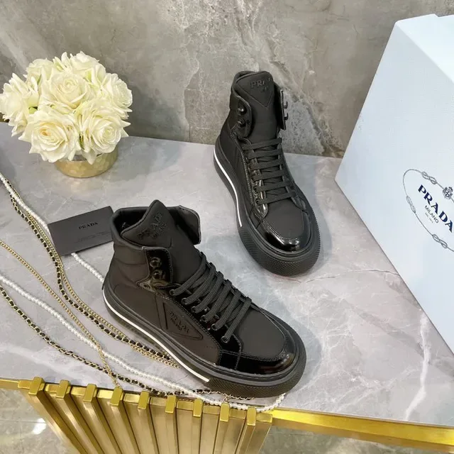 Prada Cloudbust Black White High-Top Quilted Ankle Lifestyle Sneakers 5