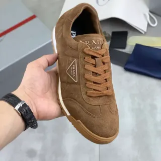 Prada Cloudbust Brown Beige Suede Upper Triangular Logo Patch Lifestyle Sneakers