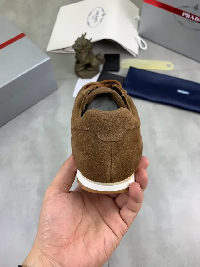 Prada Cloudbust Brown Beige Suede Upper Triangular Logo Patch Lifestyle Sneakers 4