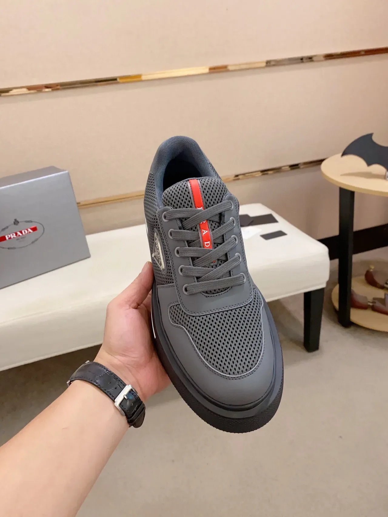 Prada Cloudbust Gray Perforated Mesh Platform Lifestyle Sneaker 3