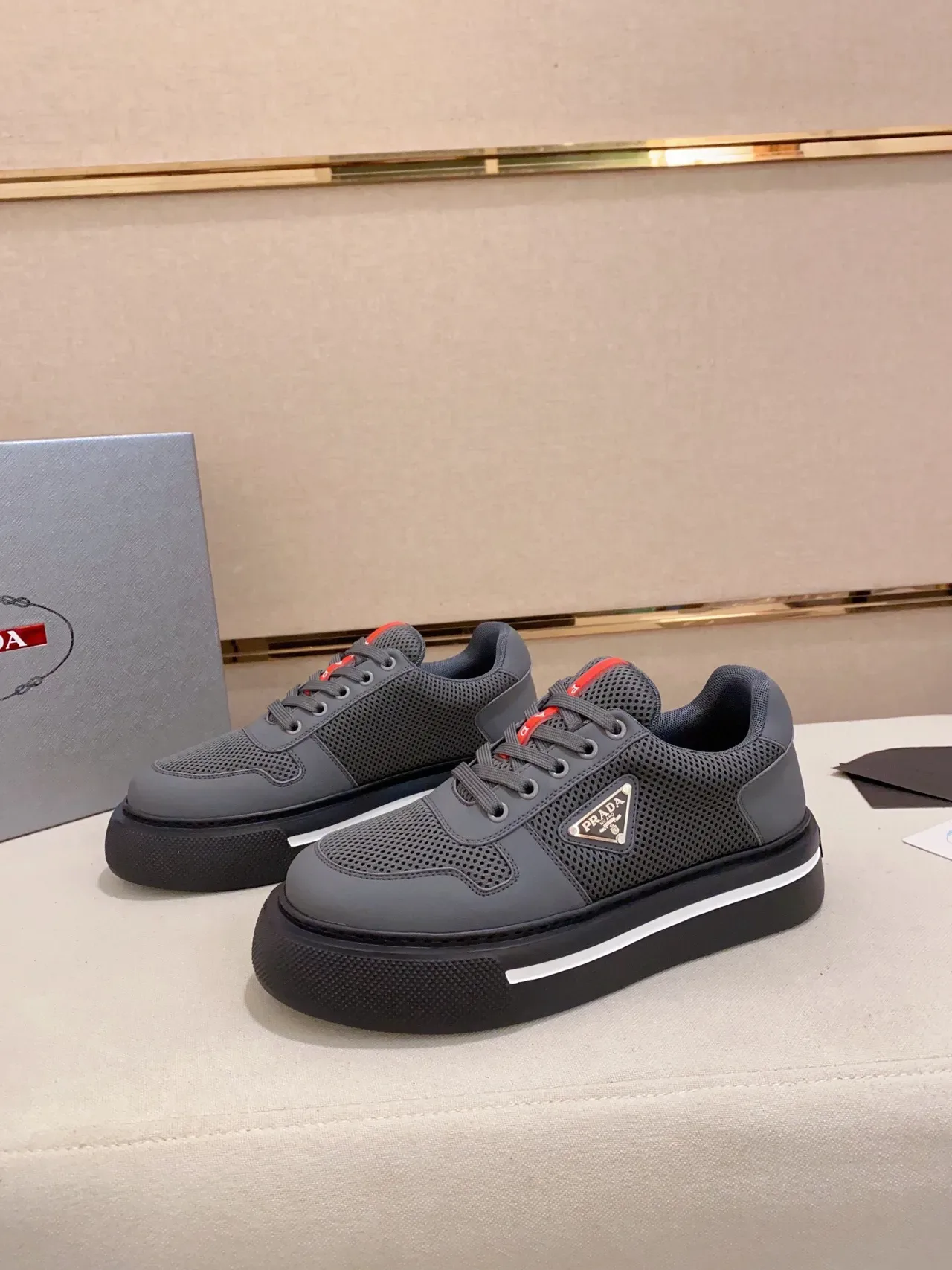 Prada Cloudbust Gray Perforated Mesh Platform Lifestyle Sneaker 6