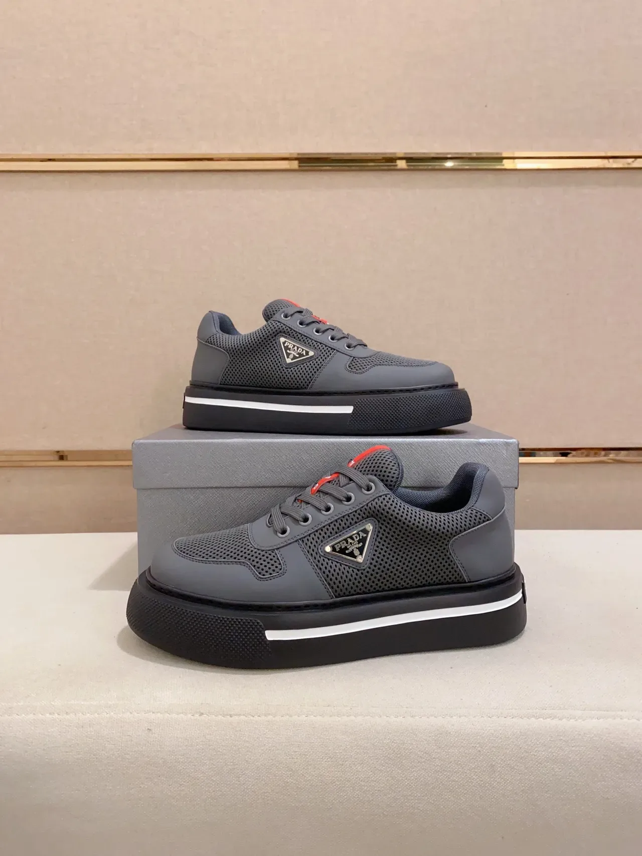Prada Cloudbust Gray Perforated Mesh Platform Lifestyle Sneaker 7