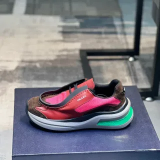Prada Cloudbust Red Pink Laceless Slip-On Layered Multi-Material Upper Chunky Sneakers