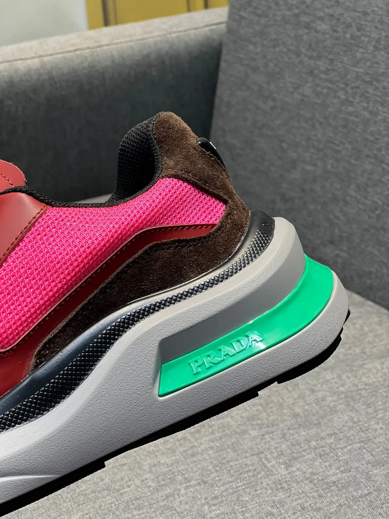 Prada Cloudbust Red Pink Laceless Slip-On Layered Multi-Material Upper Chunky Sneakers 8
