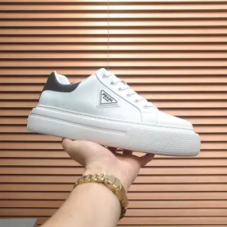 Prada Cloudbust White Black Leather Platform Sole Lifestyle Sneakers