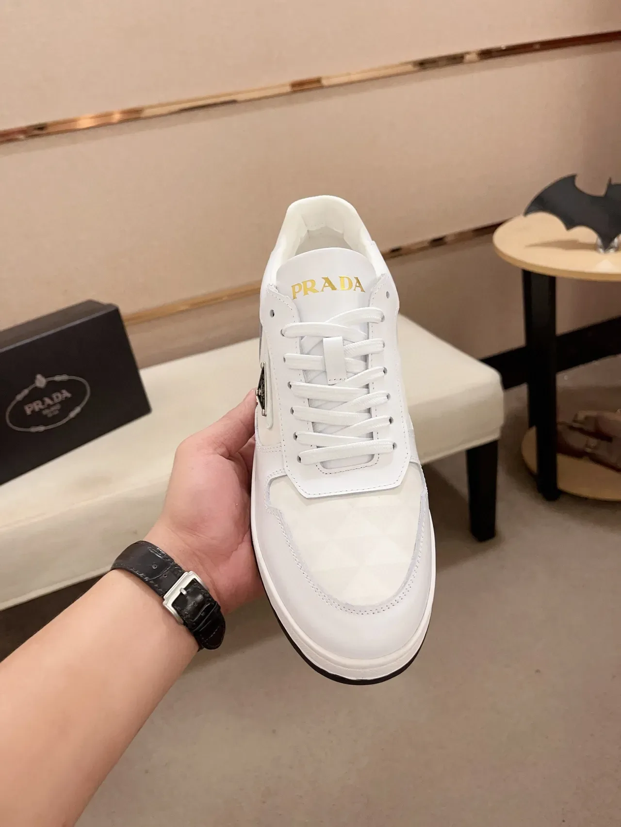 Prada Cloudbust White Black Leather Triangular Logo Patch Lifestyle Sneakers 2