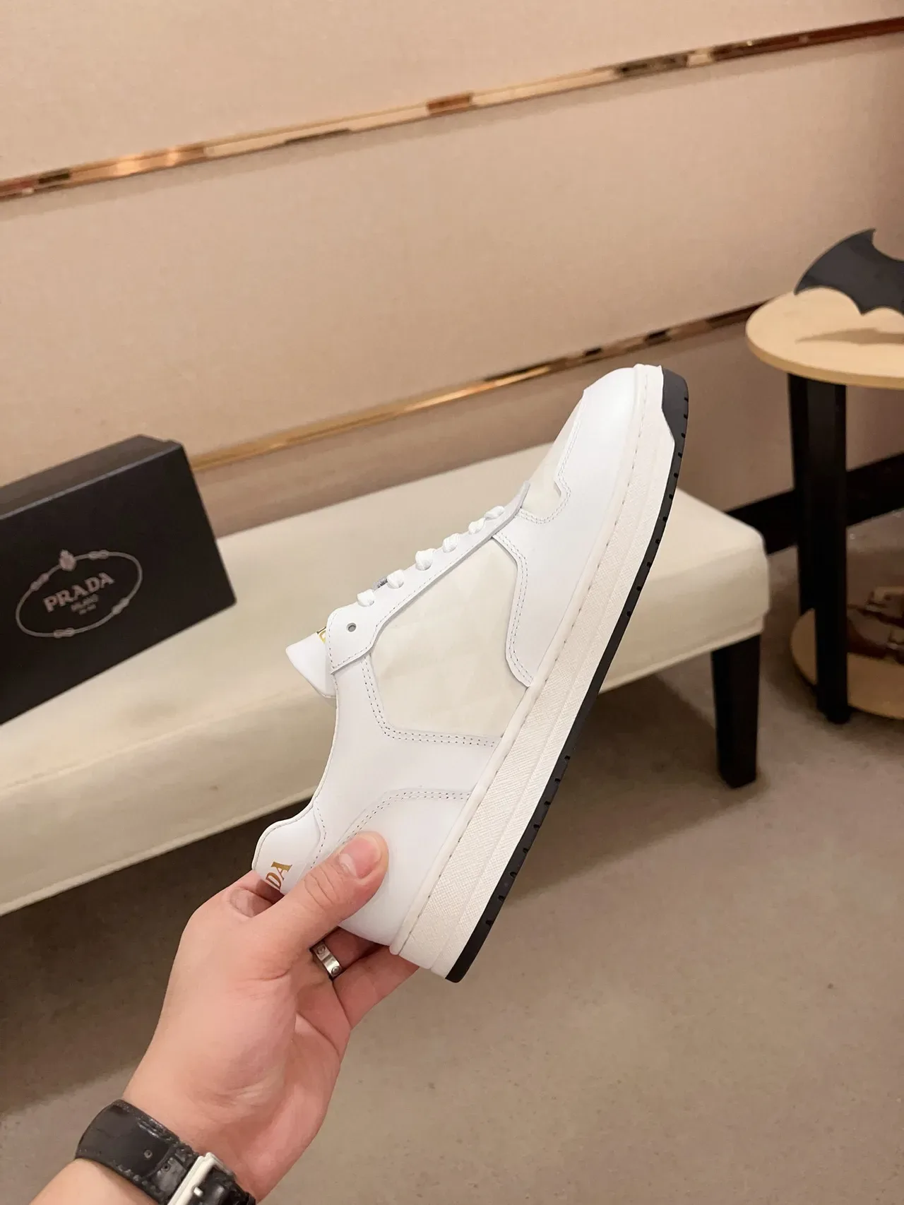 Prada Cloudbust White Black Leather Triangular Logo Patch Lifestyle Sneakers 5