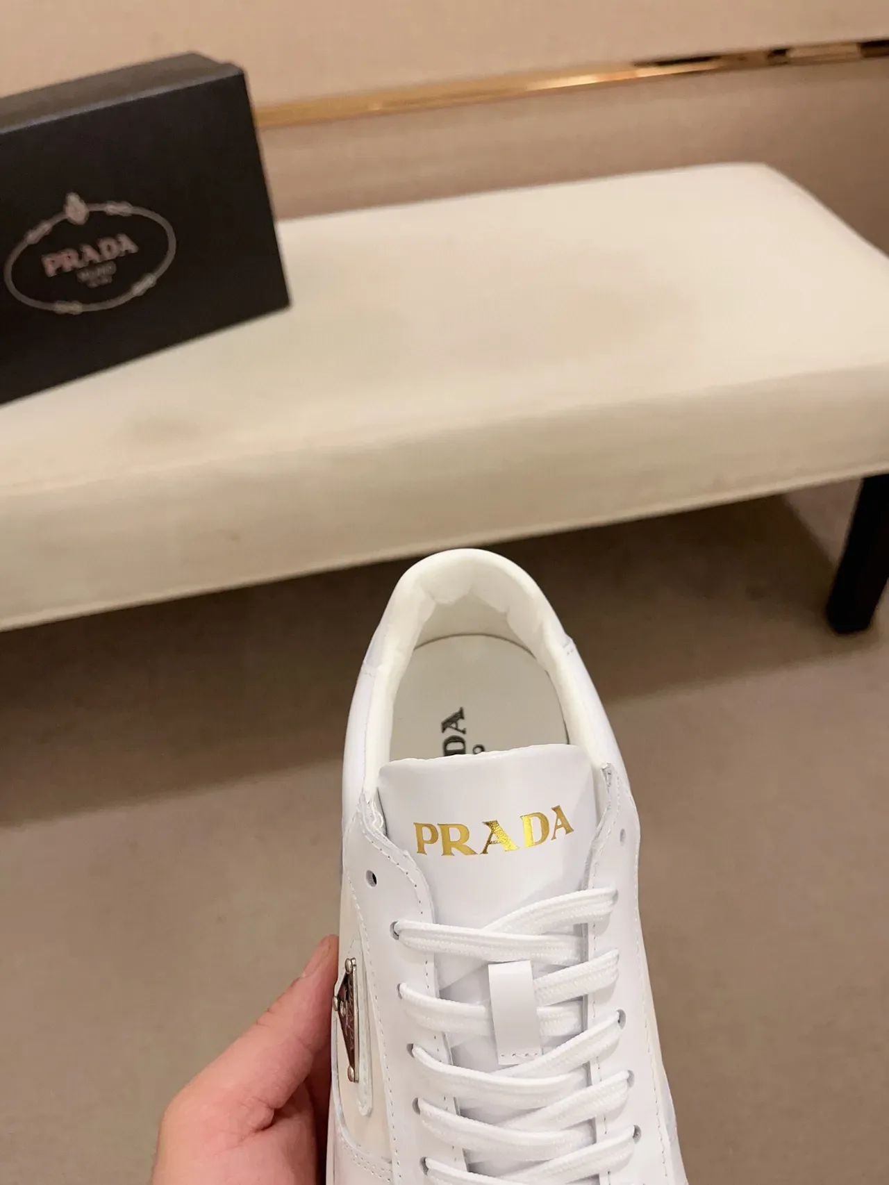 Prada Cloudbust White Black Leather Triangular Logo Patch Lifestyle Sneakers 6