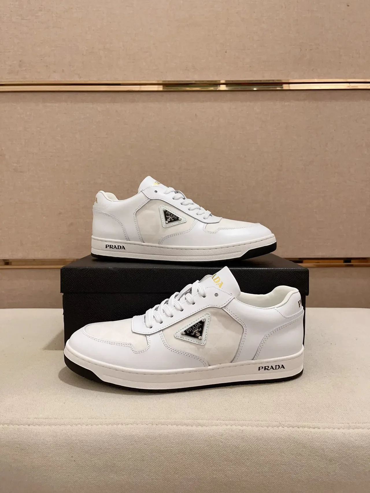 Prada Cloudbust White Black Leather Triangular Logo Patch Lifestyle Sneakers 7