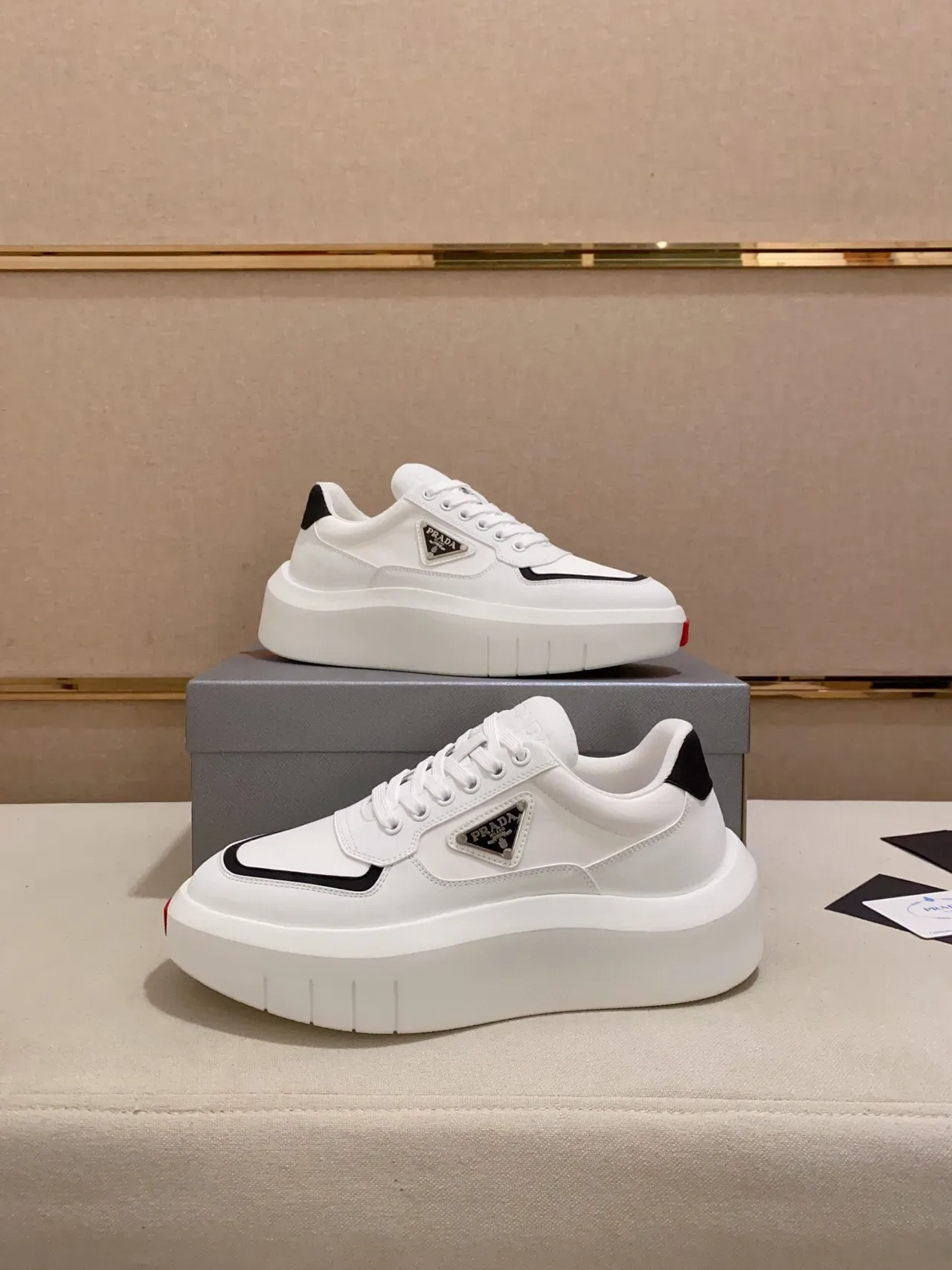 Prada Cloudbust White Black Platform Sole Triangular Logo Plaque Lifestyle Sneakers 6
