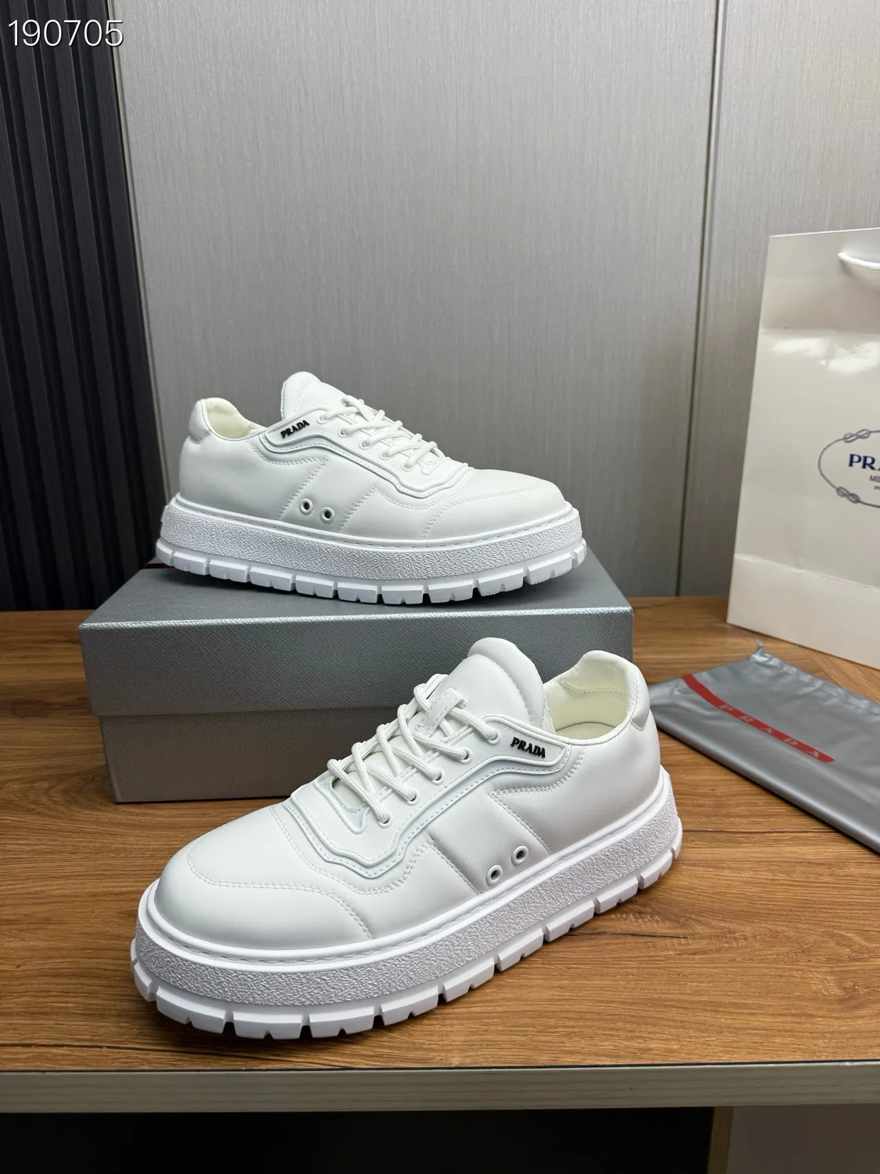 Prada Cloudbust White Platform Sole Panelled Leather Upper Chunky Sneakers 8